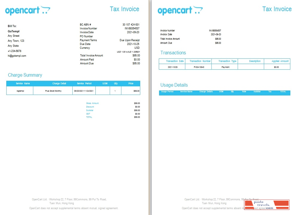 Hong Kong OpenCart tax invoice PSD template
